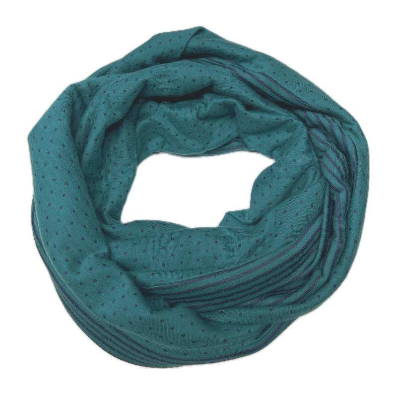 Landhuis Handmade - Loop Schal Grün Blau Duo Fein-Strick Punkte Streifen Baumwolle Schlauchschal Geschenkidee Winter von LandhuisDe