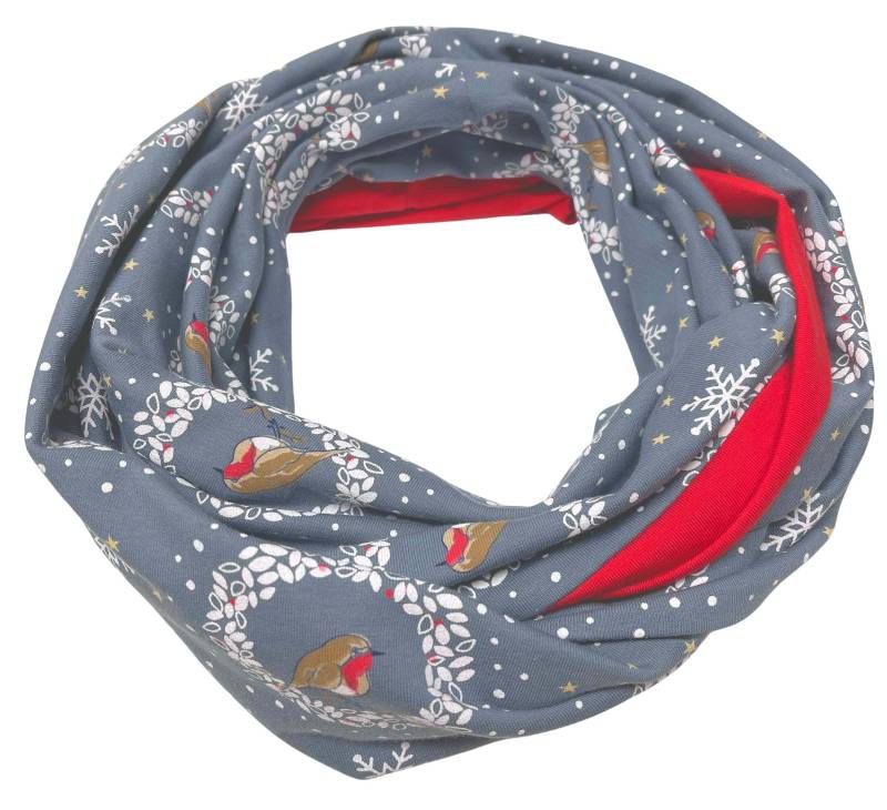 Landhuis Handmade - Loop Schal Wintervögel Rotkehlchen Grau Rot Handgemacht Schlauchschal Aus French Terry & Jersey Warm, Romantisch Landhuis Handmade - Loop Schal Wintervögel Rotkehlchen Grau Rot Handgemacht Schlauchschal Aus French Terry & Jersey Warm, Romantisch von LandhuisDe