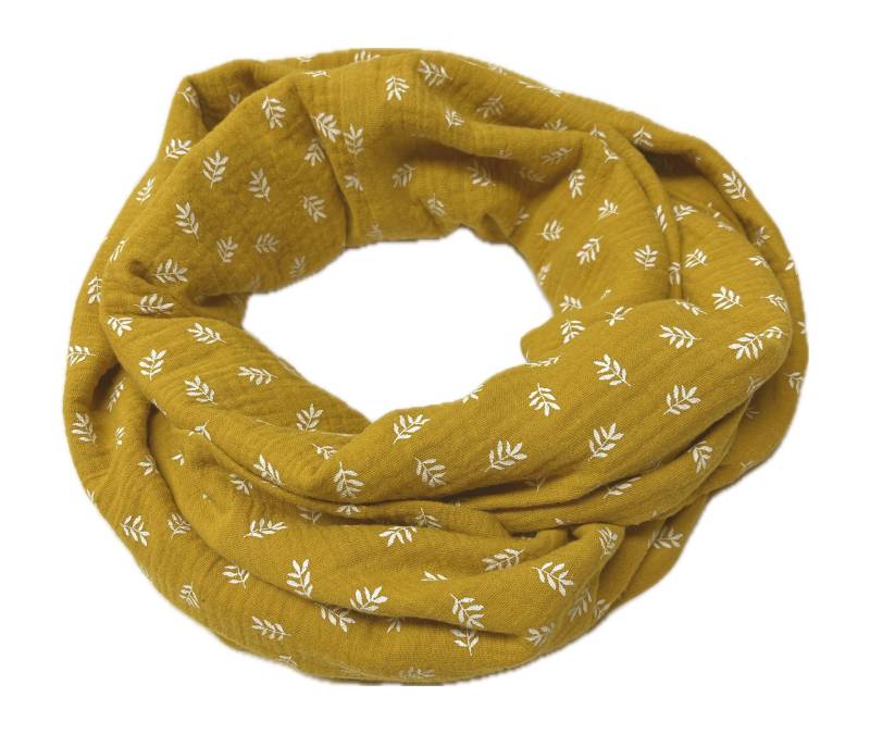 Landhuis Handmade - Musselin Loop Senf-Gelb Mit Blätter Print, 100 % Baumwolle, Büro, Freizeit Landhuis Handmade - Musselin Loop Senf-Gelb Mit Blätter Print, 100 % Baumwolle, Büro, Freizeit von LandhuisDe
