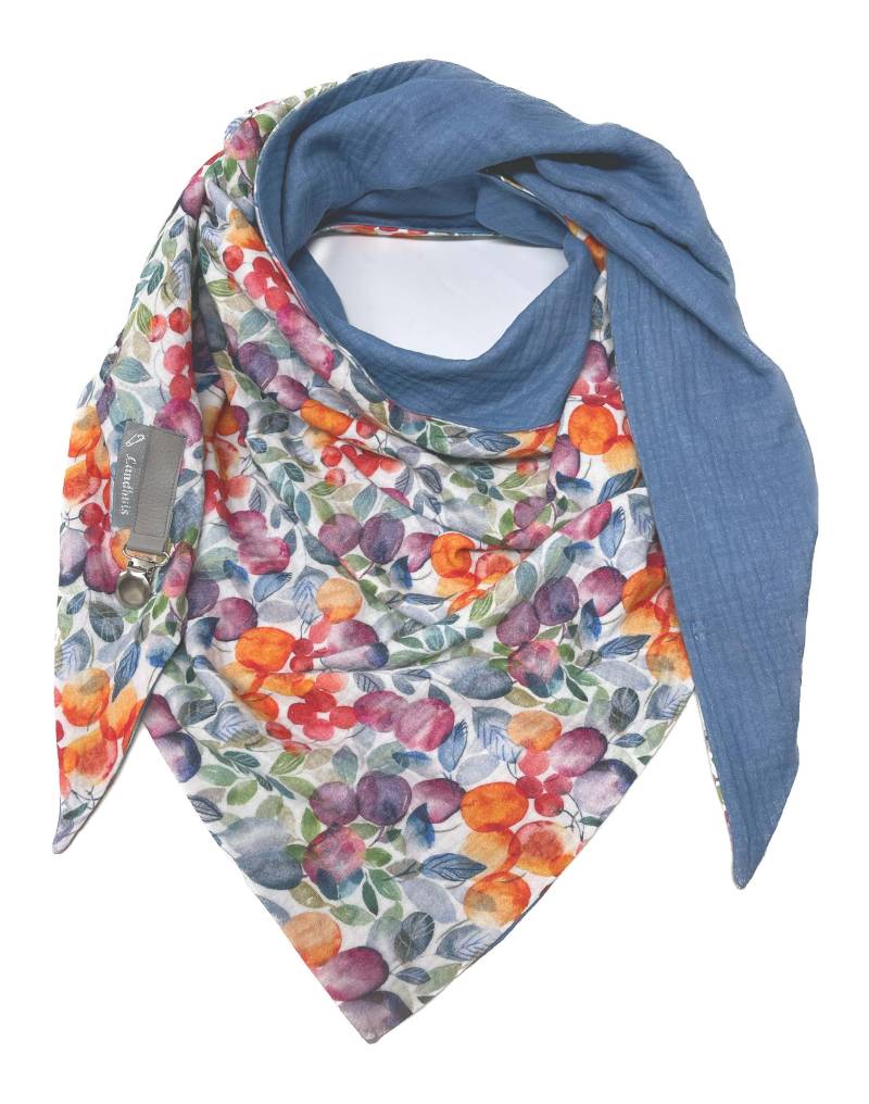 Landhuis Handmade - Dreieckstuch Aus Musselin Mit Fruchtmuster Wendehalstuch Clipverschluss Schal Double Gauze von LandhuisDe