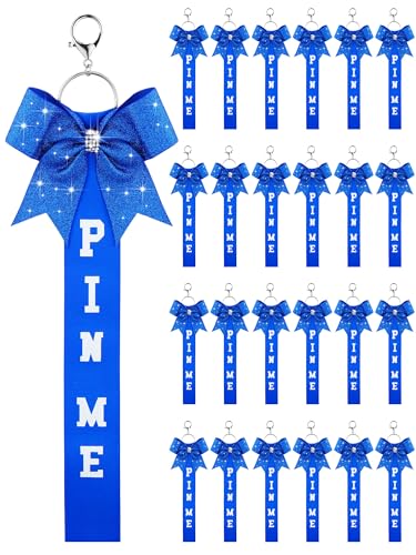 Landical Cheer Pin Me Ribbon Cheerleader-Band, Schlüsselanhänger mit Strass-Schleife für Cheerleader-Tasche, Rucksack, Blau, 24 Stück Landical Cheer Pin Me Ribbon Cheerleader-Band, Schlüsselanhänger mit Strass-Schleife für Cheerleader-Tasche, Rucksack, Blau, 24 Stück von Landical