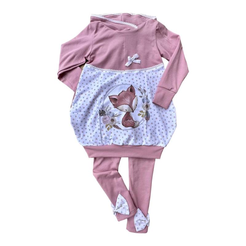 Ballonkleid Und Leggings Kapuzenkleid Mädchen Waldtiere | Altrosa Niedlicher Boho Tierprint Hoodie Sweatkleid Kinderkleidung Geschenk von Landjuwel