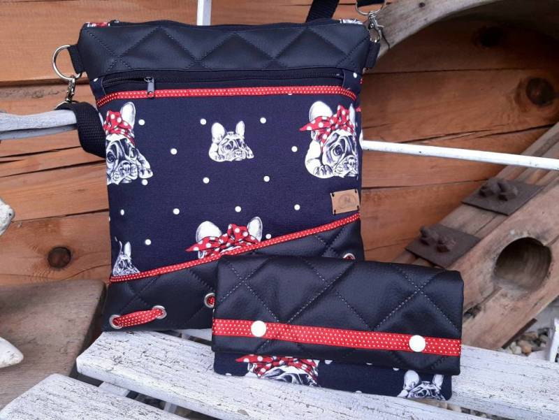 Bulldoggen Schwarz Umhängetasche Geldbörse Set von Landjuwel