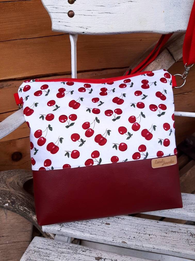 Kirschen Umhängetasche Weinrot Weiß von Landjuwel