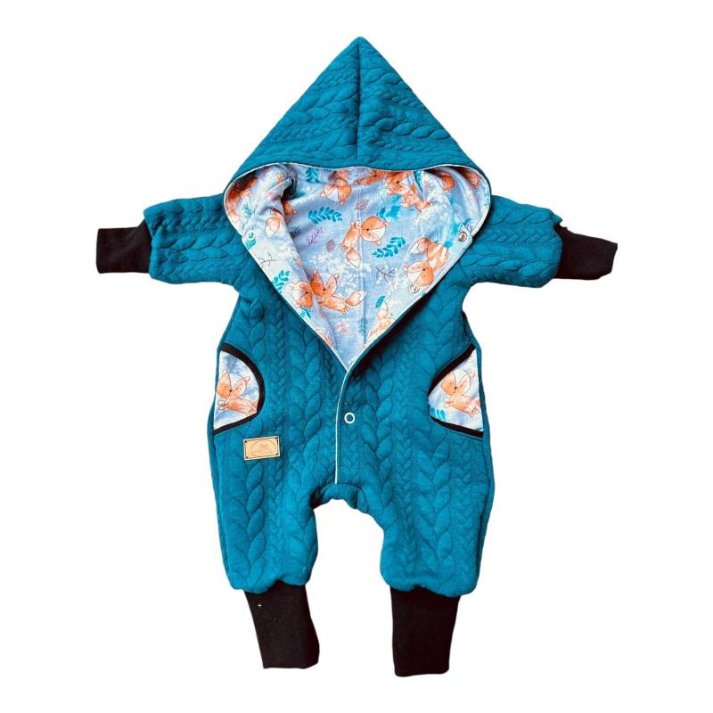 Overall Zopfmuster Petrol Fuchs Babygeschenk Jacke Taufe von Landjuwel
