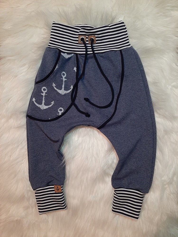 Pumphose/Sweathose Jeansblau Dunkelblau Meliert Streifen Wunschgröße von Landjuwel