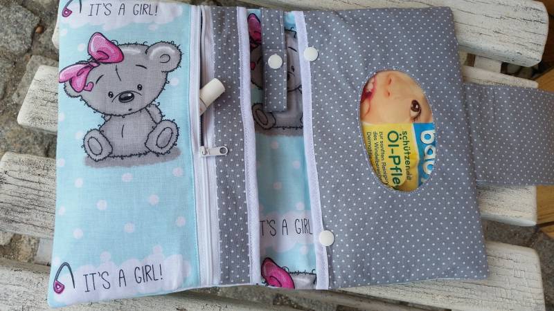 xxl Windeltasche Teddy Mint Grau Punkte It's A Girl von Landjuwel