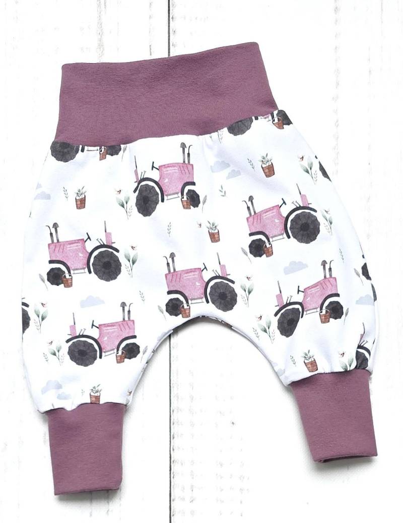 Pumphose Babyhose Hose Baby Kind Traktor Altrosa Gr. 56 - 98 von LandkinderLaden