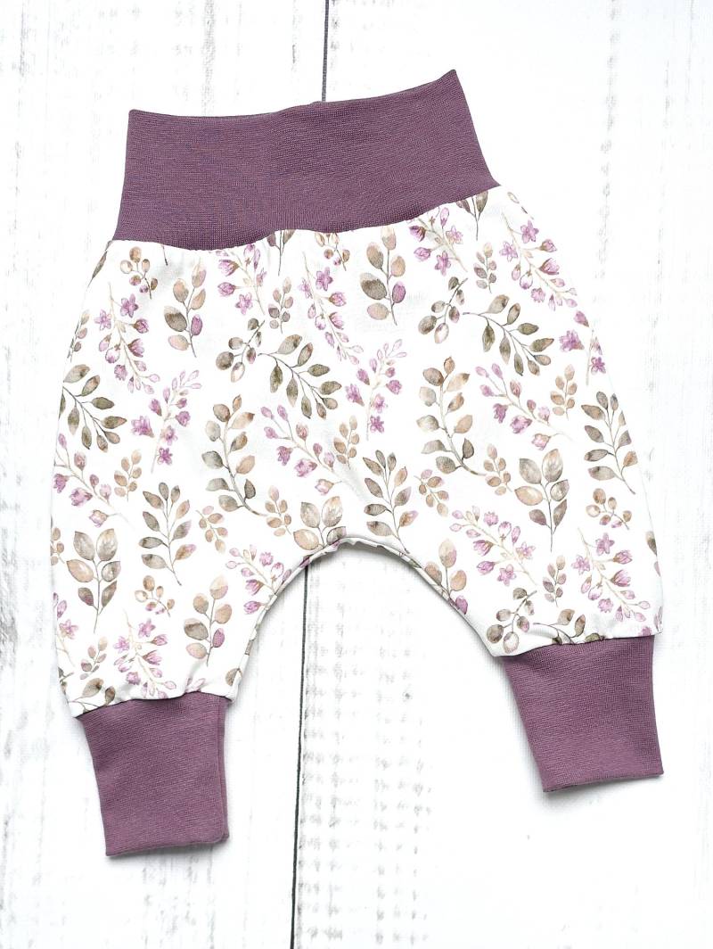 Pumphose Hose Baby Kind Mädchen Blüten Mauve Gr. 56 - 98 von LandkinderLaden