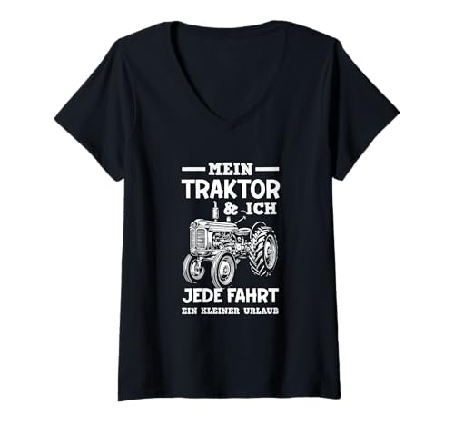 Damen Mein Traktor & Ich Jede Fahrt EIN Kleiner Urlaub Lustiges T-Shirt mit V-Ausschnitt Damen Mein Traktor & Ich Jede Fahrt EIN Kleiner Urlaub Lustiges T-Shirt mit V-Ausschnitt von Landleben Humor Traktor Fans Geschenke