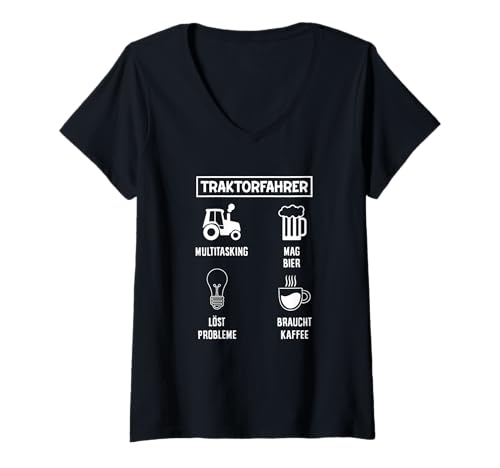 Damen Traktorfahrer Multitasking Bier Kaffee Lustiges Traktor T-Shirt mit V-Ausschnitt Damen Traktorfahrer Multitasking Bier Kaffee Lustiges Traktor T-Shirt mit V-Ausschnitt von Landleben Humor Traktor Fans Geschenke