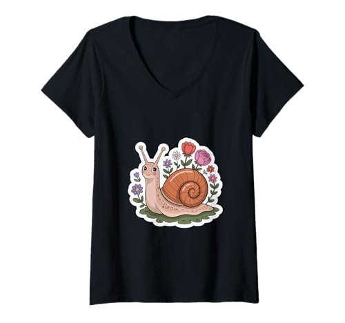 Damen Cottagecore Schnecke Blumenwiese Bloom Natur T-Shirt mit V-Ausschnitt Damen Cottagecore Schnecke Blumenwiese Bloom Natur T-Shirt mit V-Ausschnitt von Landleben Naturgarten Cottagecore Schnecke Blumen