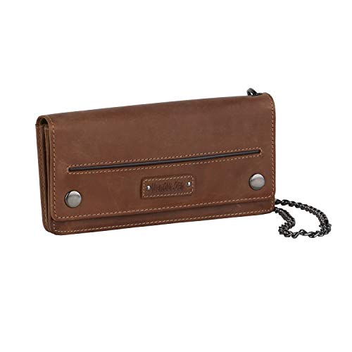 LandLeder Eco-Rindleder Security Bikerbörse Brieftasche mit Kette Herren 5 tlg., Querformat, naturbraun von LandLeder