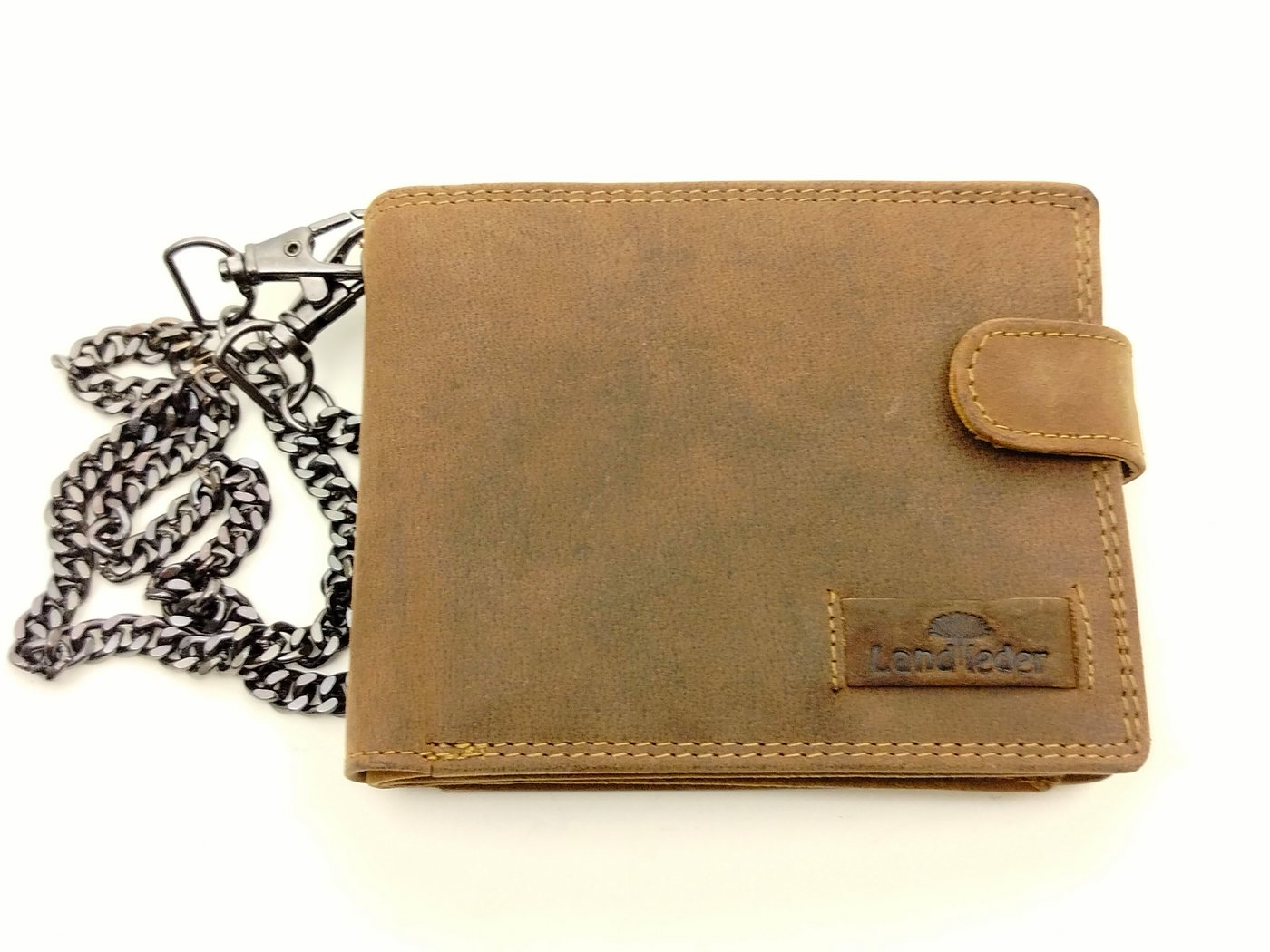 Landleder Geldbörse Kettenbörse Querformat aus Vintageleder in Braun von Landleder