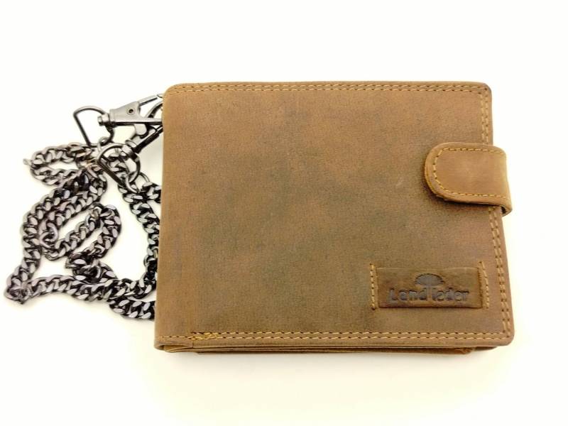 Landleder Geldbörse Kettenbörse Querformat aus Vintageleder in Braun von Landleder