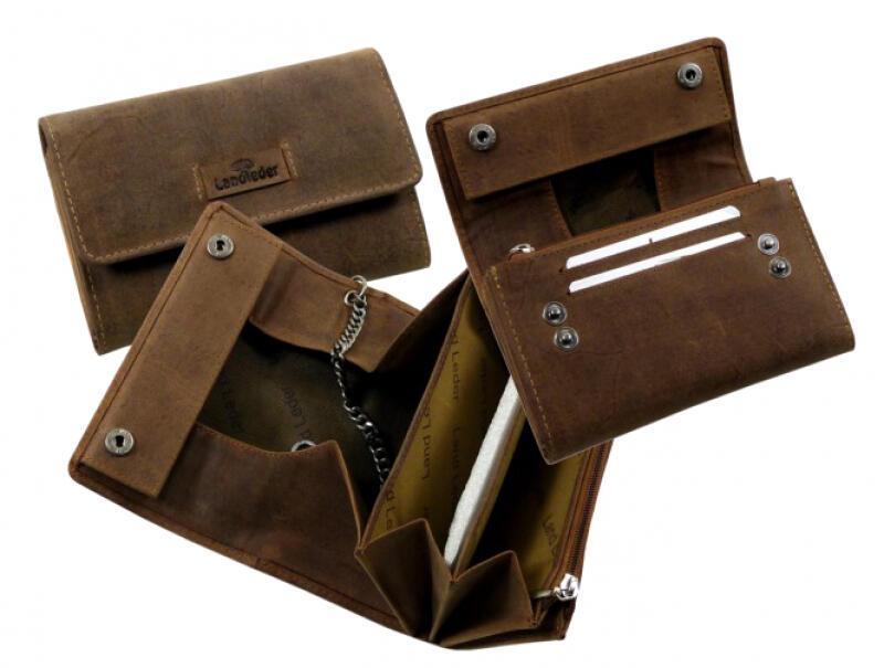 Landleder - LandLeder old school Bikerbörse mit Schüttfach und Kette echt Rindleder braun Braun von Landleder
