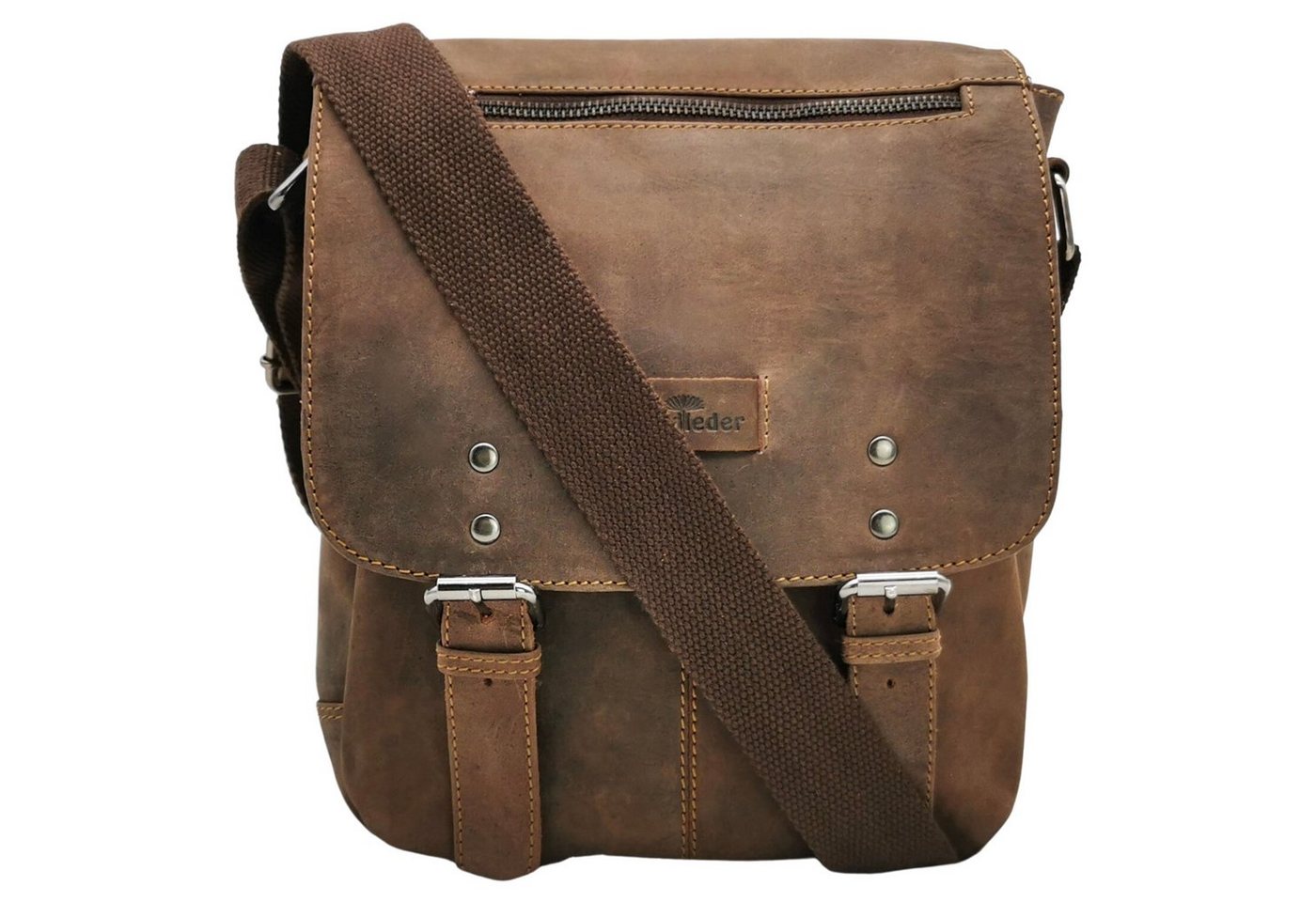 Landleder Messenger Bag Casualbag Kompakt Westerntype Umhängetasche, naturbelassenens Rindleder von Landleder