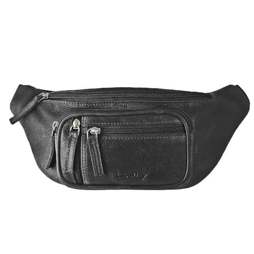 Geräumige Leder-Hüfttasche - Beuteltasche - Damen/Herren/Unisex - Antikes Vintage Pull-up-Leder (Schwarz) von Landley