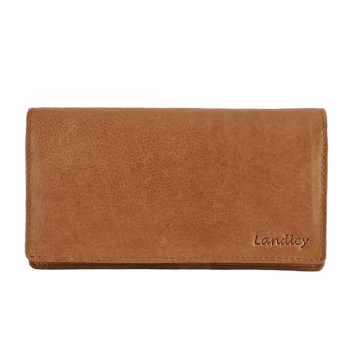 Landley Damen Leder Klappen Geldbörse - Gewaschenes Vintage Leder - Akkordeon Reißverschluss Geldbörse - RFID - Damen Geldbörse (Cognac) von Landley
