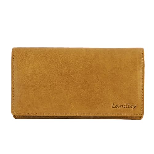 Landley Damen Leder Klappen Geldbörse - Gewaschenes Vintage Leder - Akkordeon Reißverschluss Geldbörse - RFID - Damen Geldbörse (Gelb) von Landley