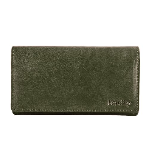 Landley Damen Leder Klappen Geldbörse - Gewaschenes Vintage Leder - Akkordeon Reißverschluss Geldbörse - RFID - Damen Geldbörse (Grün) von Landley