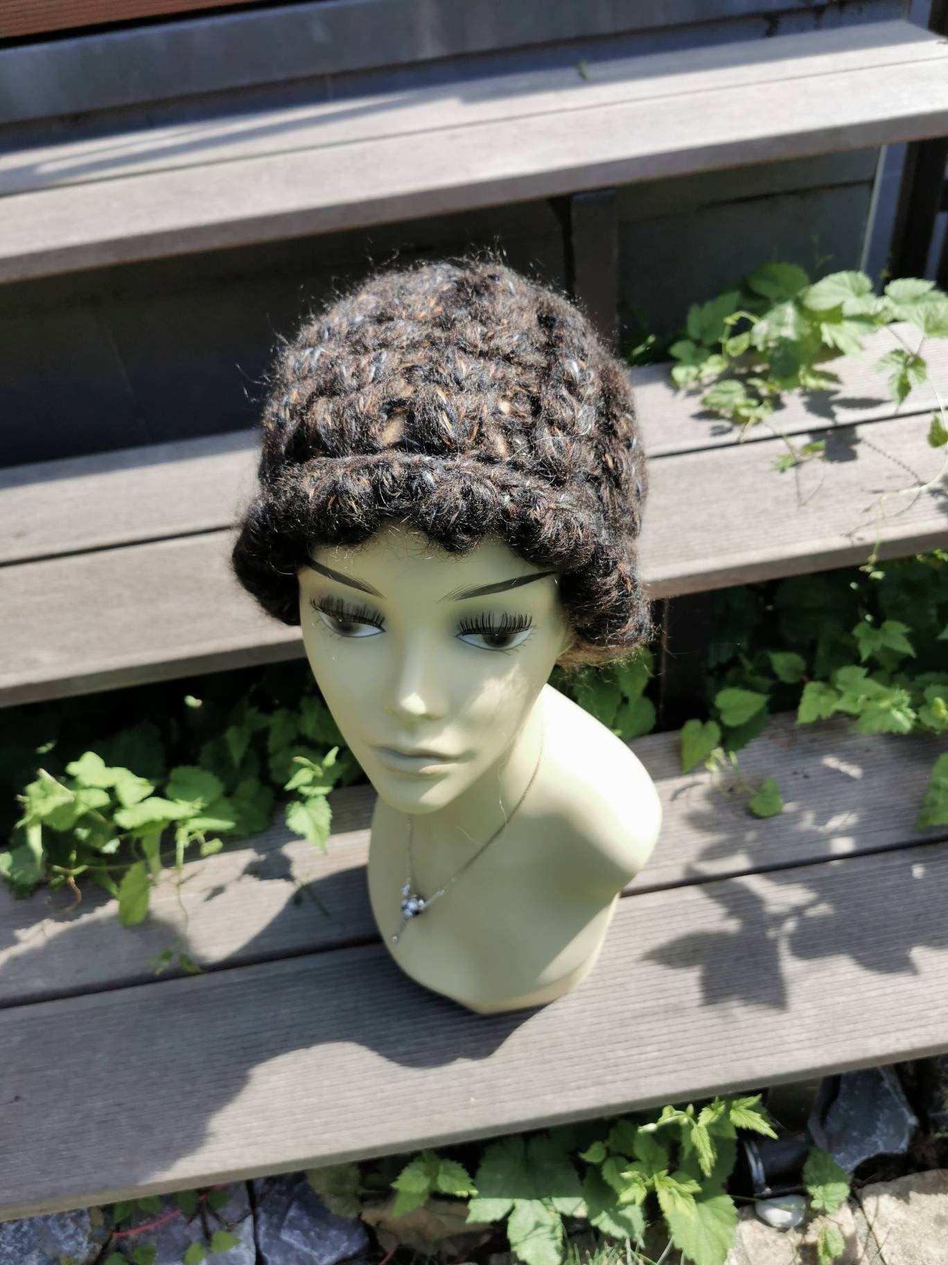 Vintage Damenhut Wollmütze Handarbeit Mohair Wolle Blogger Hut 52/53 Kleine Größe Braun von Landmum