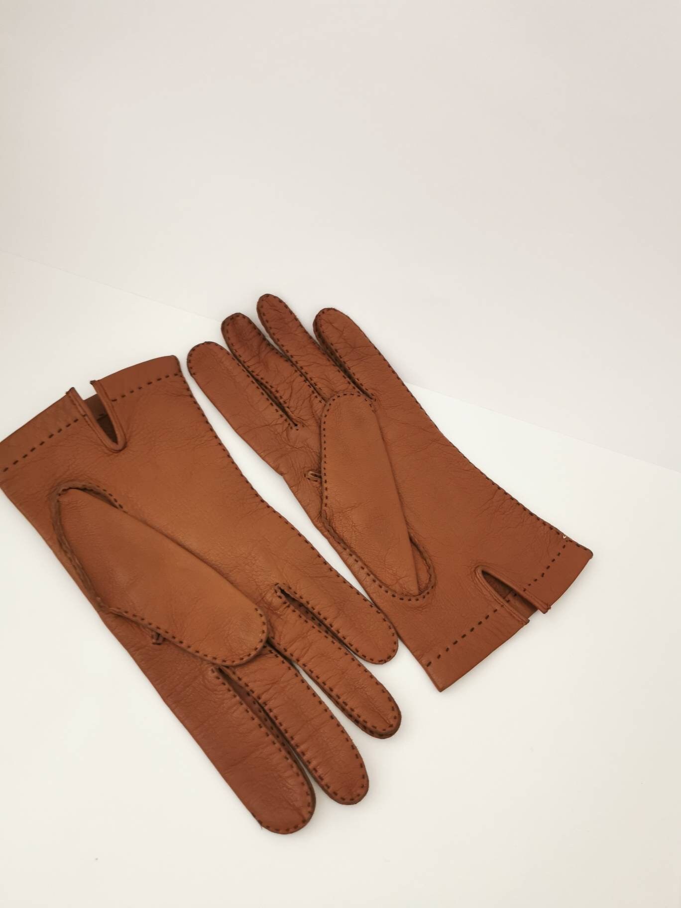 Vintage Lederhandschuhe Damen Damenhandschuhe Grau Handschuhe Größe 9 Cognac von Landmum