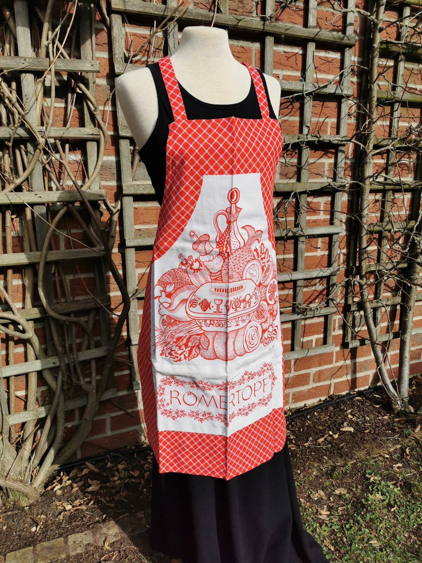 Vintage Schürze Super Römertopf 60Er Jahre Omas Baumwolle von Landmum