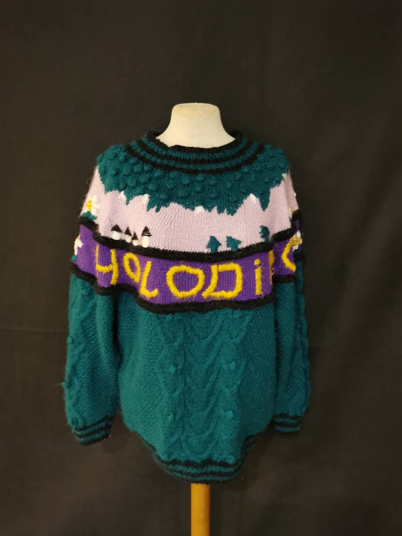 Vintage Weihnachtspulli Pulli Pullover Gestrickt 38 Handmade Wolle Total Süss von Landmum