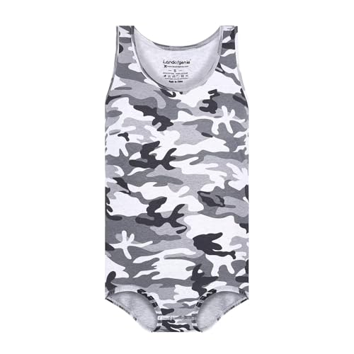 Landofgenie Body Herren Camo Ärmellos Tank Top Bodysuit Pyjama Onesie Strampler für Erwachsene Grau 3XL von Landofgenie