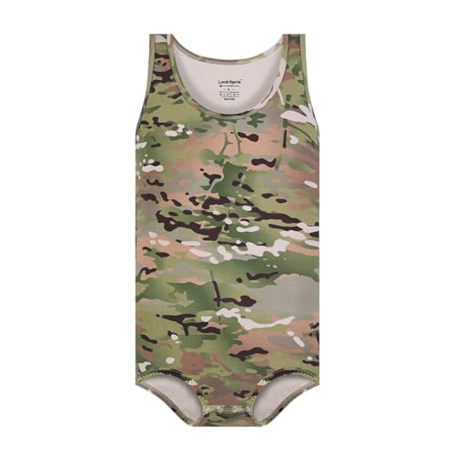 Landofgenie Body Herren Camo Ärmellos Tank Top Bodysuit Pyjama Onesie Strampler für Erwachsene Grün 3XL von Landofgenie