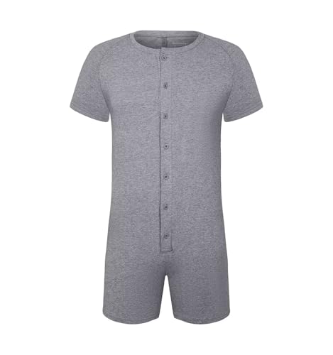 Landofgenie Bodysuit Herren Kurzarm aus Baumwolle mit Boxershorts-Design & Knopfleiste - Bequemer Strampler für Homewear und Alltag Dunkelgrau XS von Landofgenie