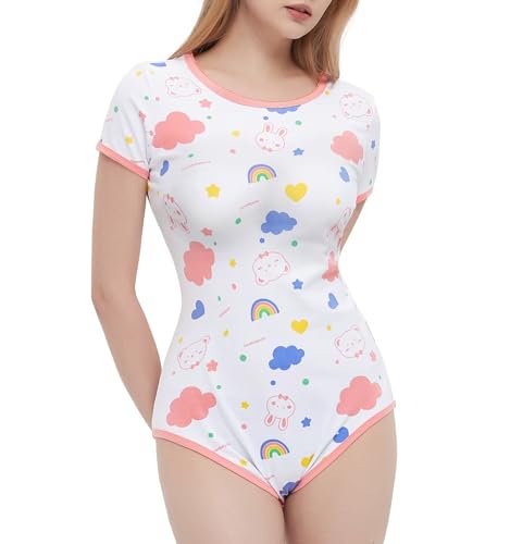 Landofgenie Damen Bodysuit Baumwolle Bodysuit Nette Print Onesie Pyjamas Nachtwäsche Tops Bunny 2XL von Landofgenie