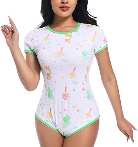 Landofgenie Damen Bodysuit Baumwolle Bodysuit Nette Print Onesie Pyjamas Nachtwäsche Tops Giraffe 2XL von Landofgenie