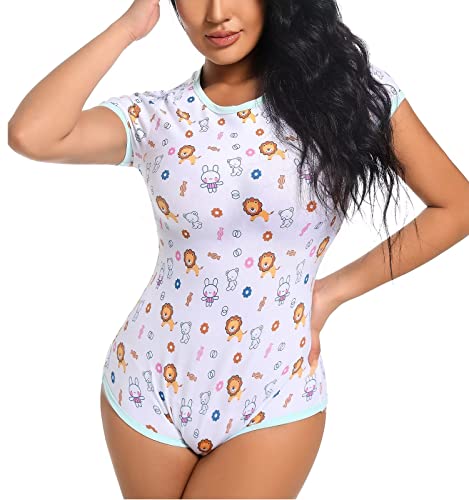 Landofgenie Damen Bodysuit Baumwolle Bodysuit Nette Print Onesie Pyjamas Nachtwäsche Tops Löwe L von Landofgenie