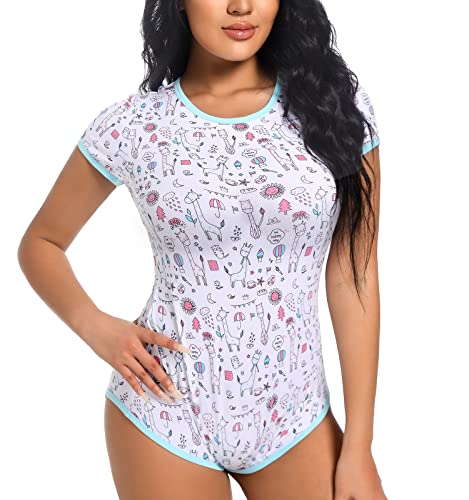 Landofgenie Damen Bodysuit Baumwolle Bodysuit Nette Print Onesie Pyjamas Nachtwäsche Tops von Landofgenie