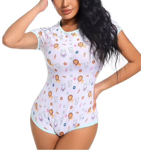 Landofgenie Damen Bodysuit Baumwolle Bodysuit Nette Print Onesie Pyjamas Nachtwäsche Tops Löwe M von Landofgenie