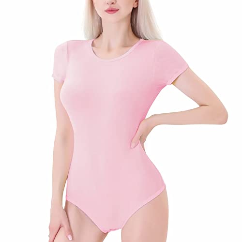 Landofgenie Damen Bodysuit Baumwolle Bodysuit Onesie Pyjamas Bodysuit Tops Rosa 4XL von Landofgenie