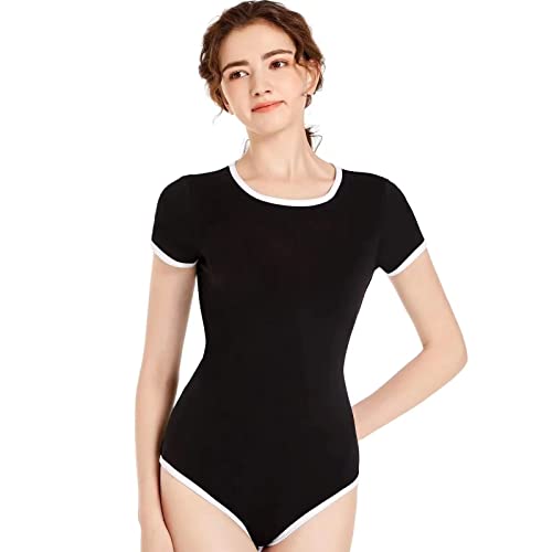 Landofgenie Body Damen Bodysuit Damen aus 95% Baumwolle 3-Knopfverschluss im Schritt Atmungsaktiv & Bequem für Alltag, Sport & Büro Schwarz L von Landofgenie