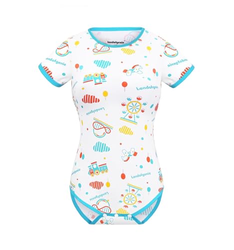 Landofgenie Damen Bodysuit Baumwolle Onesie Nette Print Pyjamas Nachtwäsche Blau Vergnügungspark S von Landofgenie