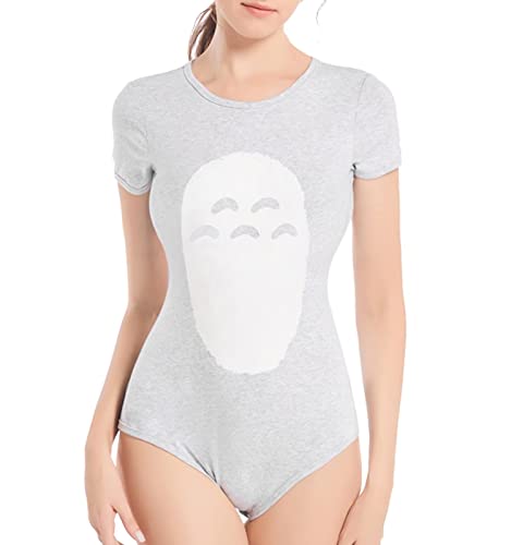 Landofgenie Damen Bodysuit Onesie Pyjamas Bodysuit Tops Baumwolle Bodysuit mit Prints Totoro Grau 3XL von Landofgenie