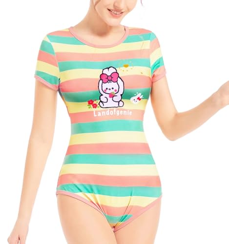 Landofgenie Damen Bodysuit Pyjamas Gestreifte Bunny Onesie Body Pyjamas Bodysuit Romper S von Landofgenie