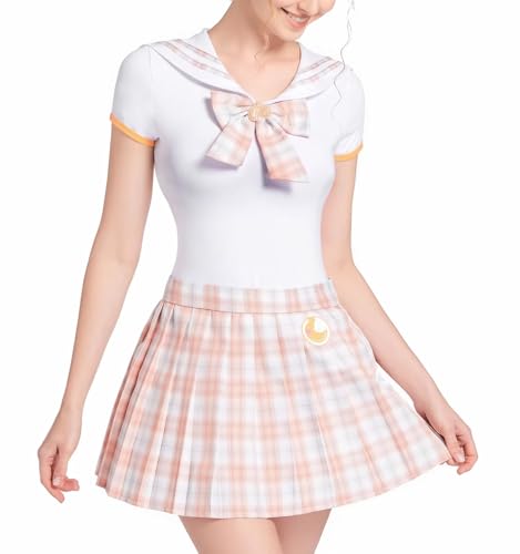 Landofgenie Damen Onesie Baumwolle Bodysuit Set für Damen Cosplay JK-Uniform Mädchen Rock-Sets Orange L von Landofgenie