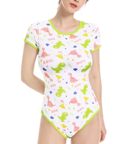 Landofgenie Frauen Onesie Pyjamas Baumwolle Bodysuit Nette Print Onesie Nachtwäsche Tops Dinosaurier Onesie von Landofgenie