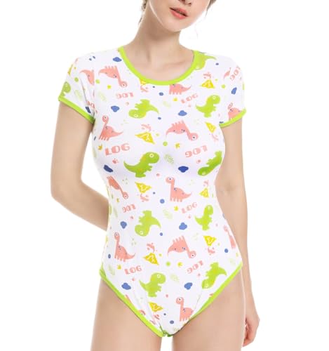 Landofgenie Frauen Onesie Pyjamas Baumwolle Bodysuit Nette Print Onesie Nachtwäsche Tops Dinosaurier Onesie von Landofgenie