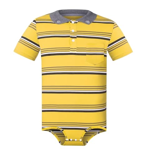 Landofgenie Herren Bodysuit Strampler Einteilige Für Männer Body Polo Shirt Pyjamas Press Botton Streifen Baumwolle Onesie Unterwäsche Gelb L von Landofgenie