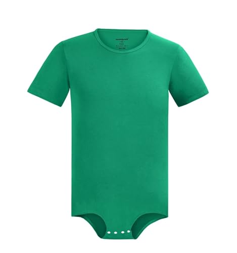 Landofgenie Herren Druckknopf Schritt Shirt Bodysuit Kurzarm Herren Onesie Pyjamas Grün S von Landofgenie