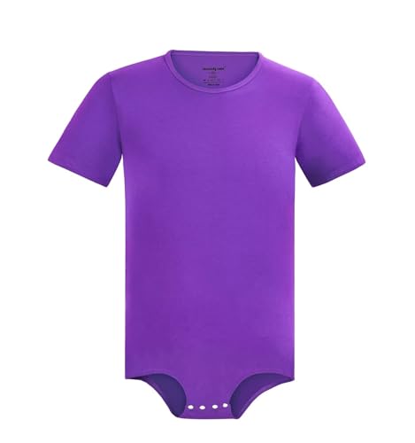 Landofgenie Herren Druckknopf Schritt Shirt Bodysuit Kurzarm Leotard Romper Herren Onesie Pyjamas Lila 2XL von Landofgenie