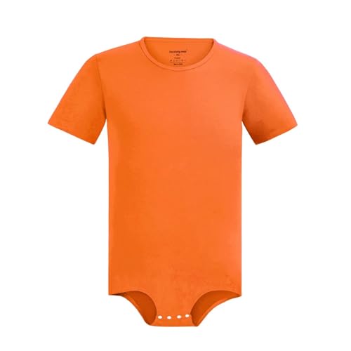 Landofgenie Herren Druckknopf Schritt Shirt Bodysuit Kurzarm Leotard Romper Herren Onesie Pyjamas Orange 3XL von Landofgenie