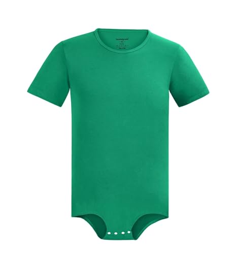 Landofgenie Herren Druckknopf Schritt Shirt Bodysuit Kurzarm Leotard Unterhemd Romper Einteiliger Bodysuit Grün XL von Landofgenie